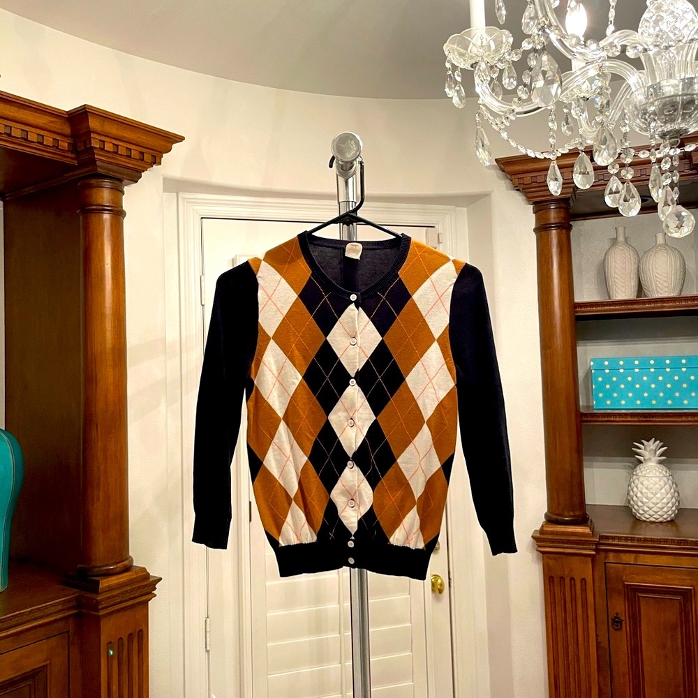 J Crew Argyle cardigan sweater